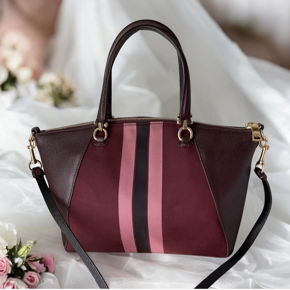 Coach Horse and Carriage Jacquard Prairie Satchel Tote in Oxblood NWOT - Picture 4 of 15